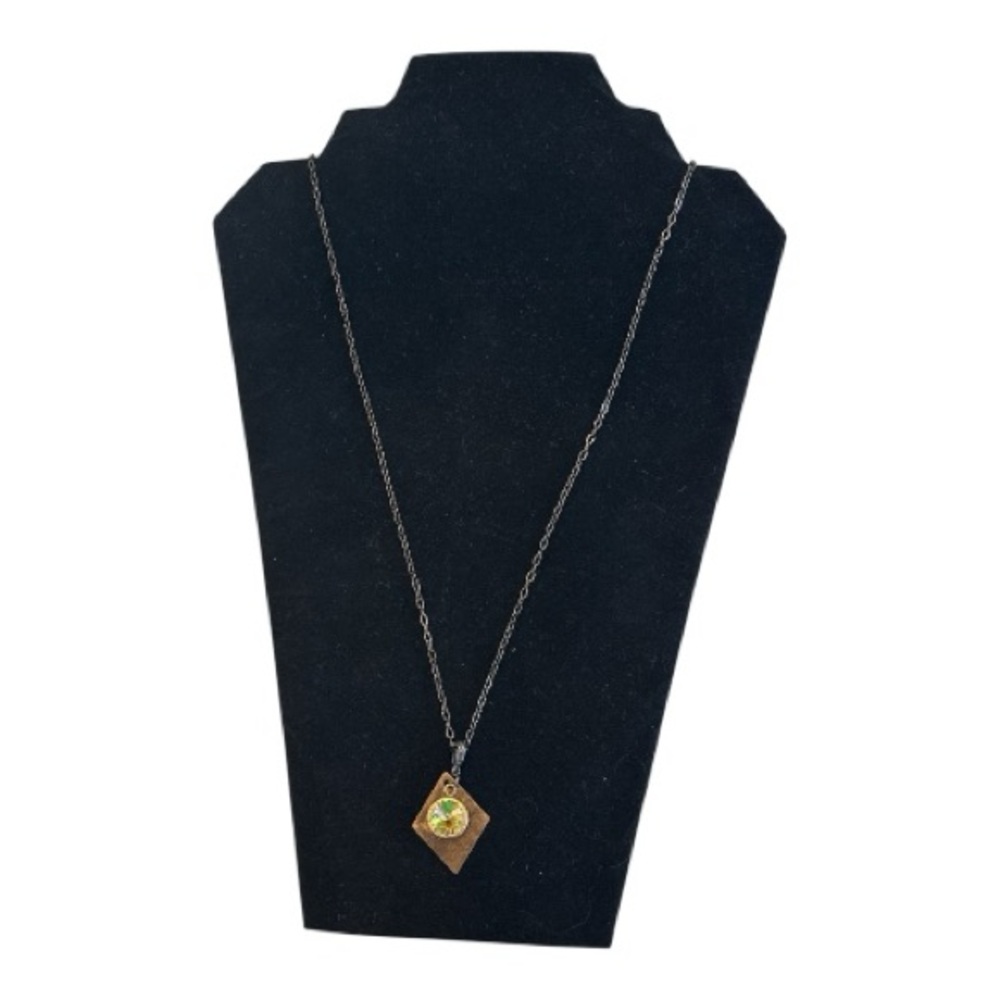 Cool Water | Long Gunmetal Chain Necklace with Crystal Glass Pendant
